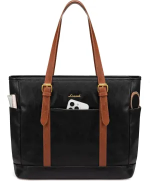 LOVEVOOK Laptop Tote Bag for Women,Vintage Leather Work Tote Bag for Women, 15.6 Inch Computer Briefcase Bag,Waterproof Teacher Business Office