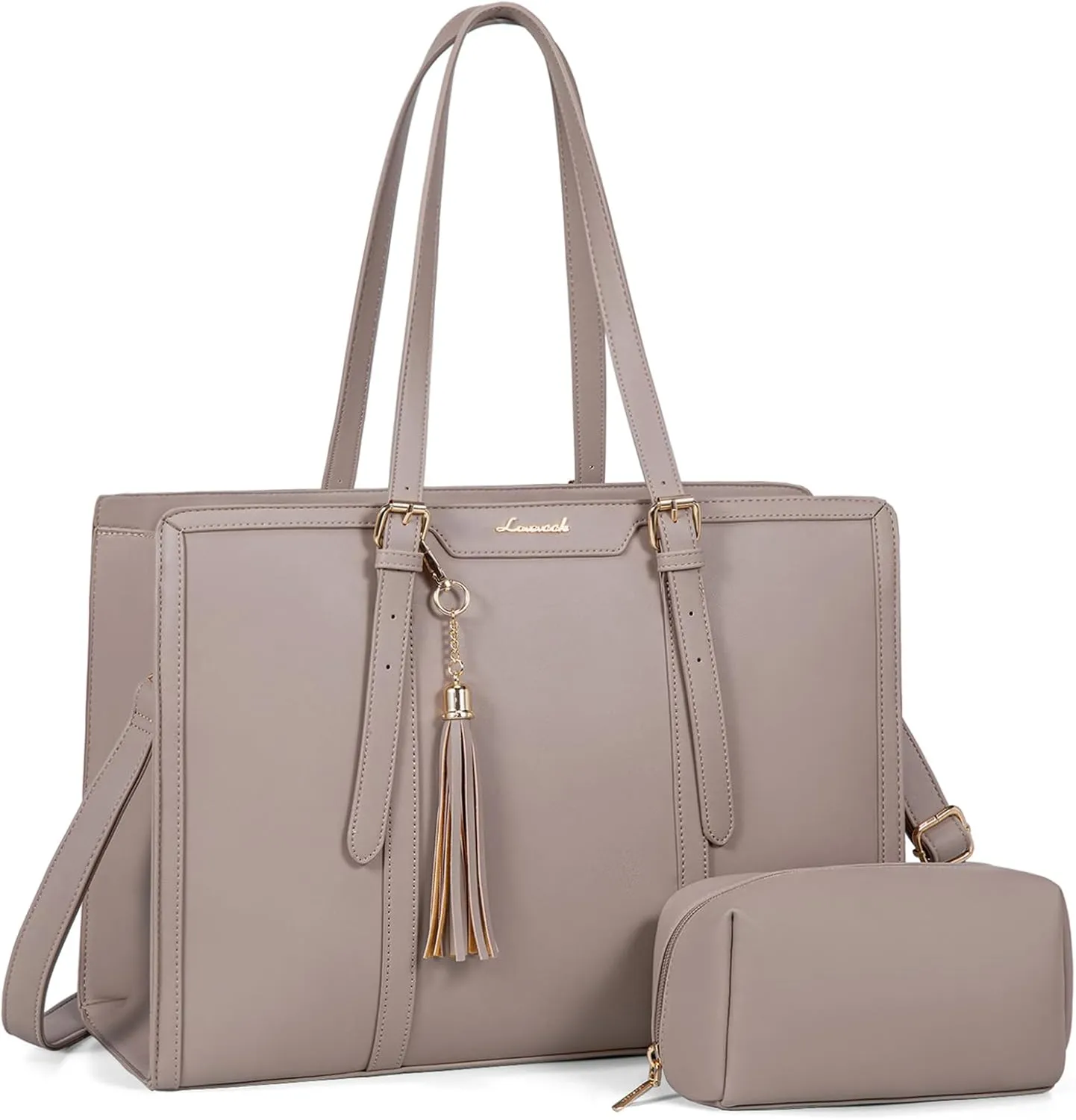 LOVEVOOK Laptop Tote for Women - 15.6 inch Lightweight PU Laptop Bag, Large Capacity Computer Bag with Clutch Purse for Business, Work, Travel, School, Casual (Cinnamon, 15.6 Inch)