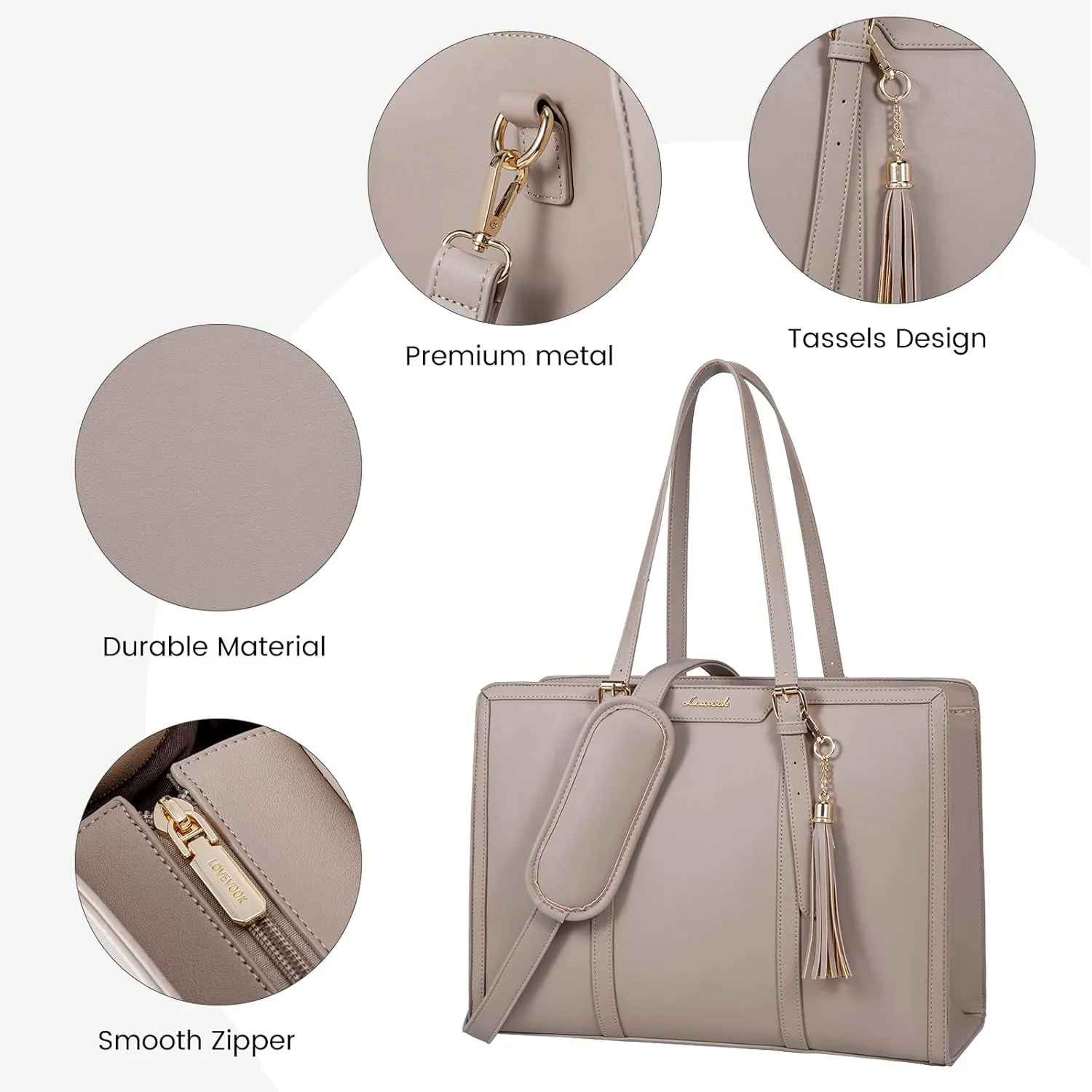 LOVEVOOK Laptop Tote for Women - 15.6 inch Lightweight PU Laptop Bag, Large Capacity Computer Bag with Clutch Purse for Business, Work, Travel, School, Casual (Cinnamon, 15.6 Inch)