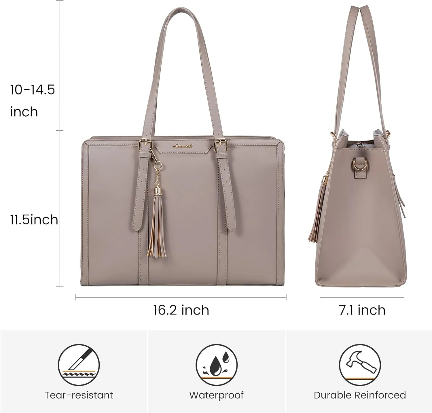 LOVEVOOK Laptop Tote for Women - 15.6 inch Lightweight PU Laptop Bag, Large Capacity Computer Bag with Clutch Purse for Business, Work, Travel, School, Casual (Cinnamon, 15.6 Inch)