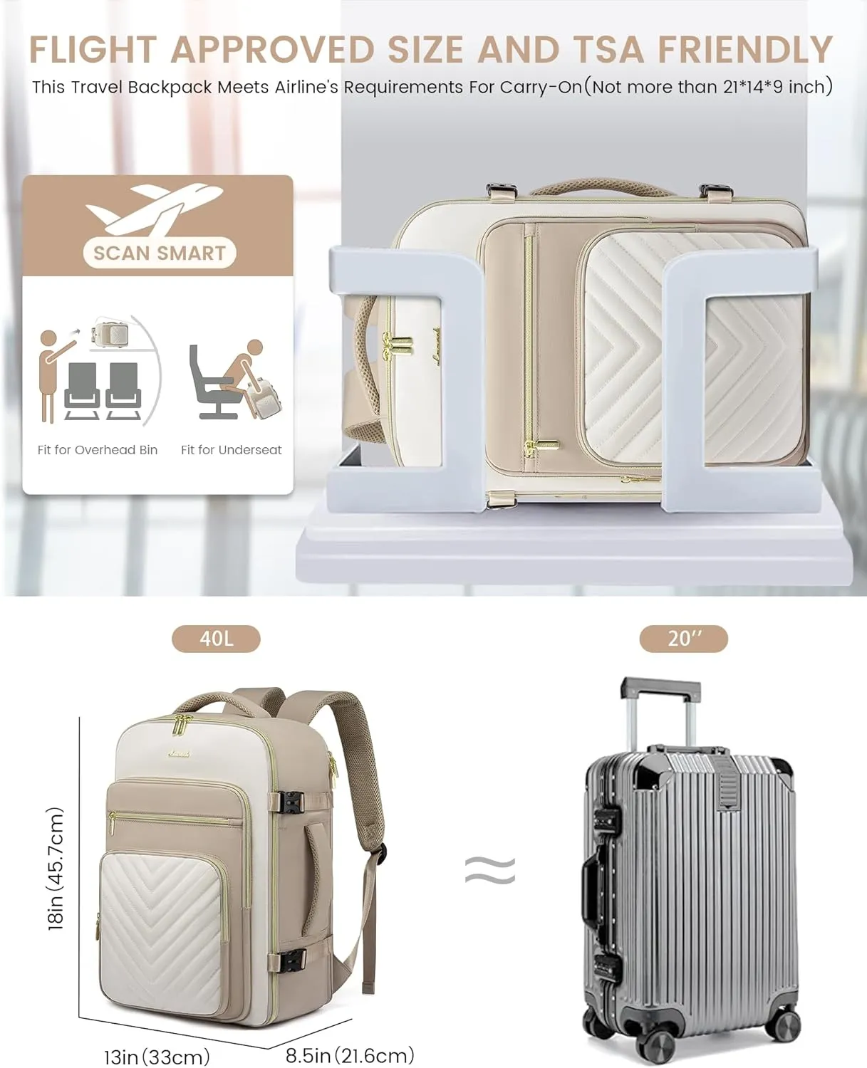 LOVEVOOK Large Travel Backpack for Women, Carry On Bag Flight Approved, 40L TSA Personal Item Travel Bag with 3 Packing Cubes, Waterproof 17 Inch Laptop Hiking Casual Bag Backpack