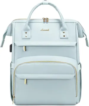 LOVEVOOK Leather Laptop Backpack for Women 15.6 inch,Travel Backpack Purse Nurse Teacher Backpack Computer Laptop Bag,Professional College Business Work Bags Carry On Backpacks with USB Port,Pink Blue