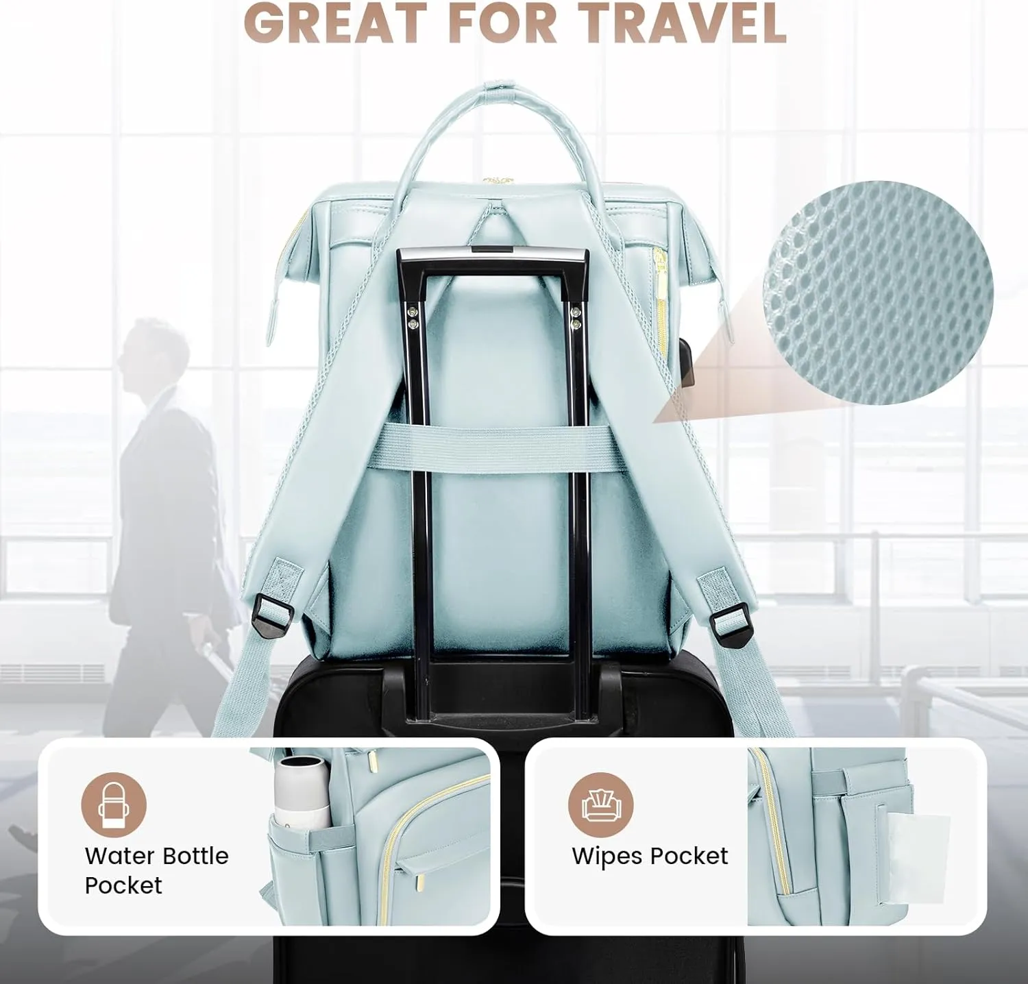 LOVEVOOK Leather Laptop Backpack for Women 15.6 inch,Travel Backpack Purse Nurse Teacher Backpack Computer Laptop Bag,Professional College Business Work Bags Carry On Backpacks with USB Port,Pink Blue
