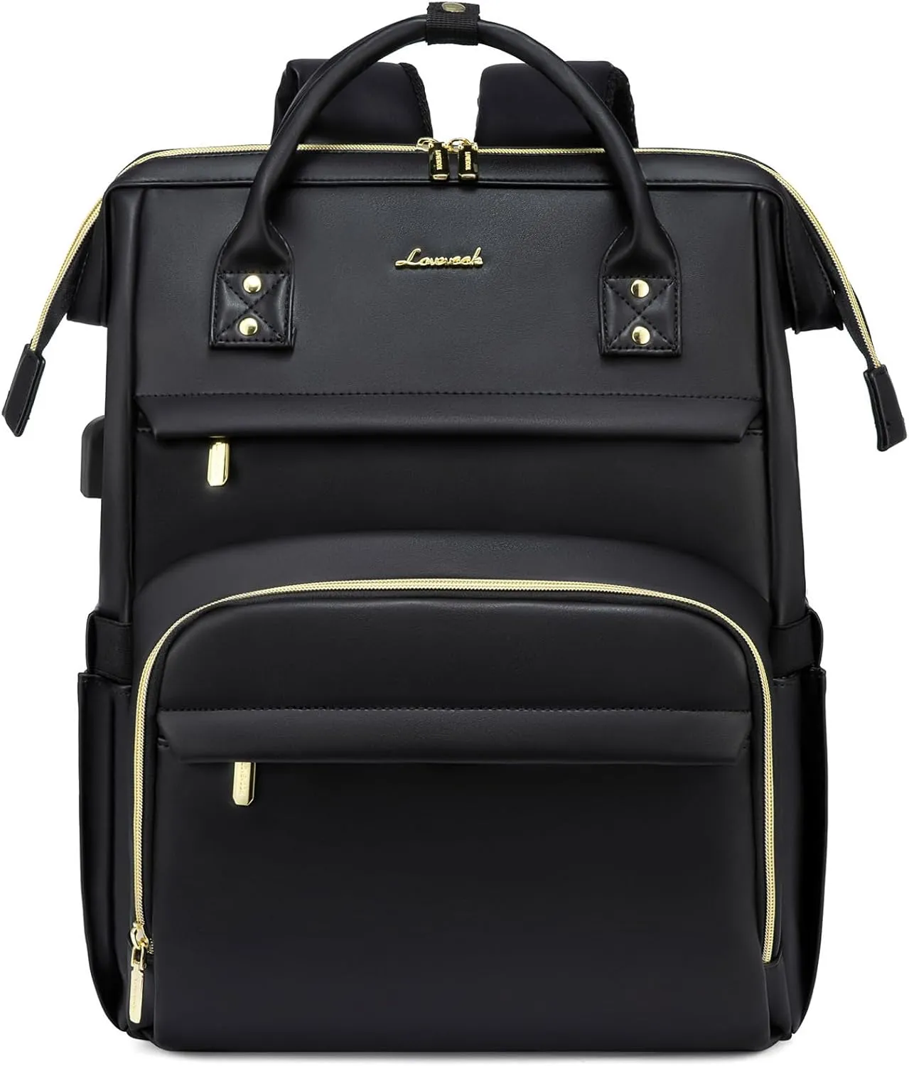 LOVEVOOK Leather Laptop Backpack for Women 17 inch,Travel Backpack Purse Nurse Teacher Backpack Computer Laptop Bag,Professional College Business Work Bags Carry On Backpack with USB Port,Black
