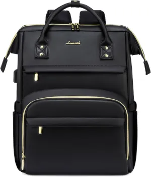 LOVEVOOK Leather Laptop Backpack for Women 17 inch,Travel Backpack Purse Nurse Teacher Backpack Computer Laptop Bag,Professional College Business Work Bags Carry On Backpack with USB Port,Black