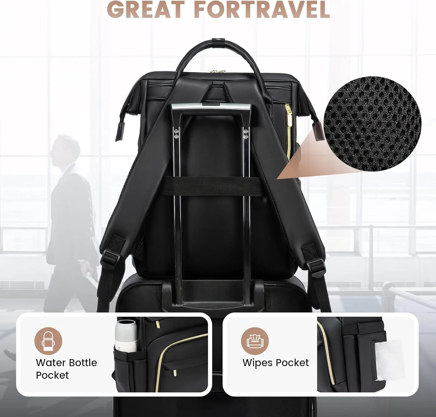 LOVEVOOK Leather Laptop Backpack for Women 17 inch,Travel Backpack Purse Nurse Teacher Backpack Computer Laptop Bag,Professional College Business Work Bags Carry On Backpack with USB Port,Black