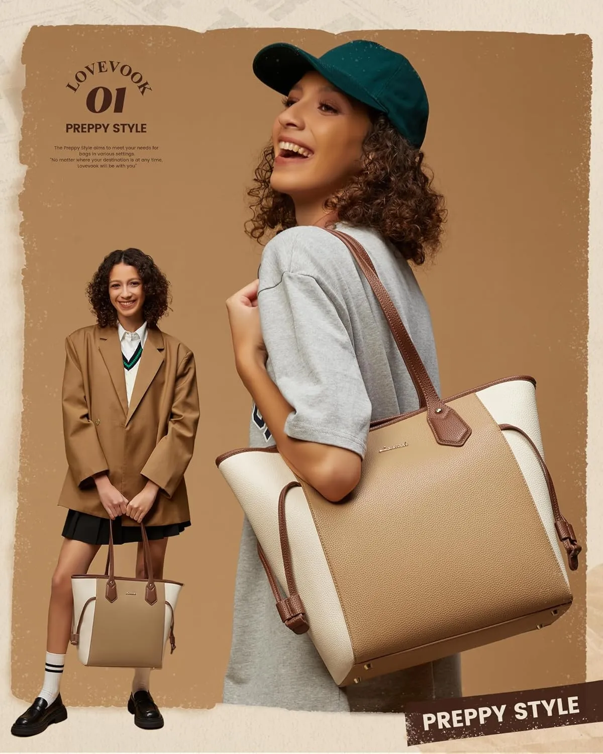 LOVEVOOK Leather Tote Bag for Women, Lightweight Large Handbag, Waterproof Tote Purse, Ideal for Work, College and Gift