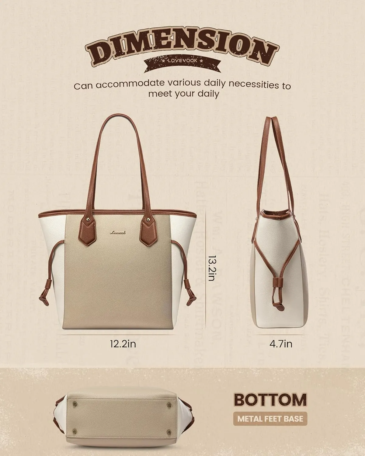 LOVEVOOK Leather Tote Bag for Women, Lightweight Large Handbag, Waterproof Tote Purse, Ideal for Work, College and Gift