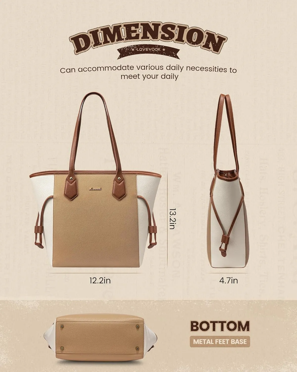 LOVEVOOK Leather Tote Bag for Women, Lightweight Large Handbag, Waterproof Tote Purse, Ideal for Work, College and Gift