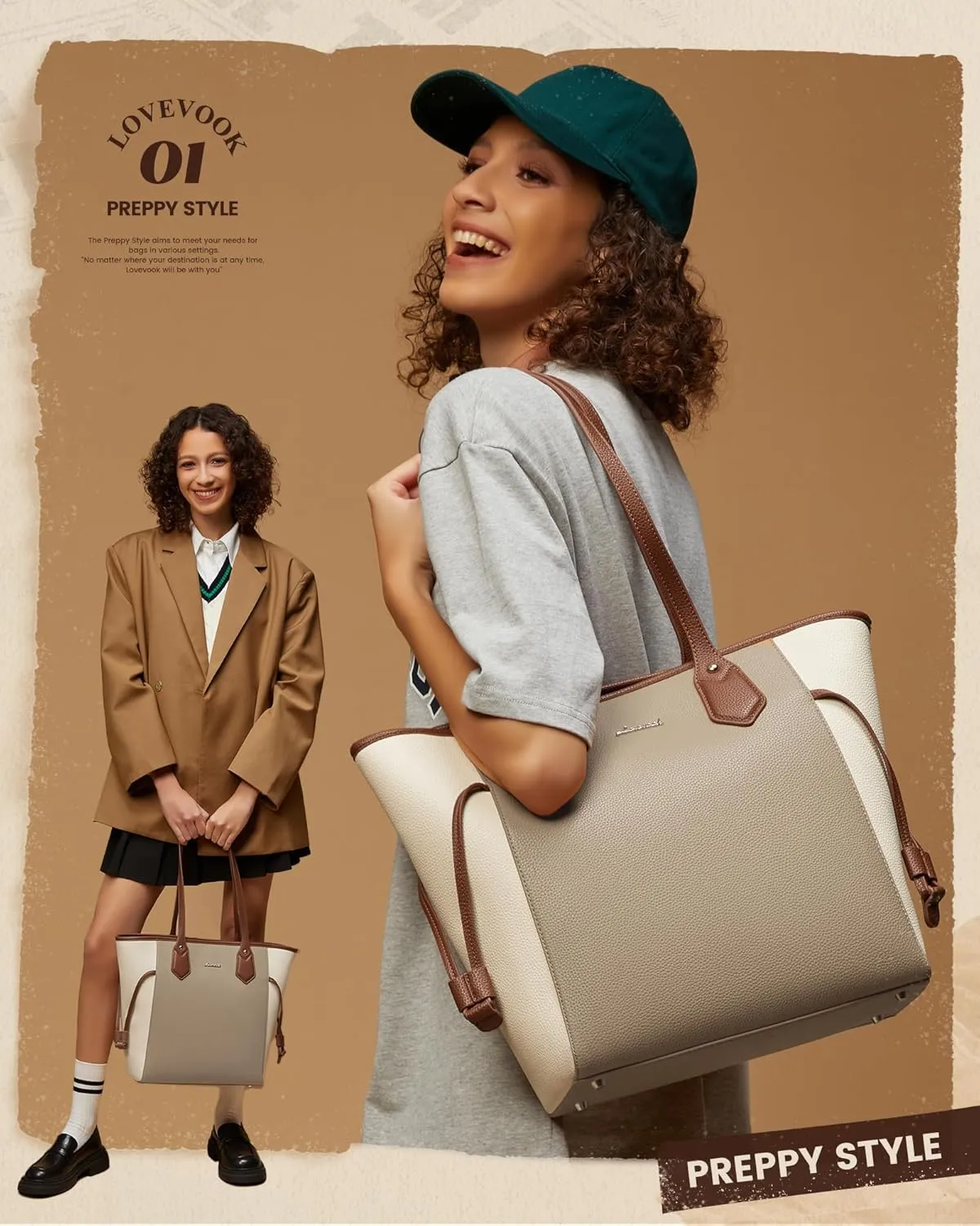 LOVEVOOK Leather Tote Bag for Women, Lightweight Large Handbag, Waterproof Tote Purse, Ideal for Work, College and Gift