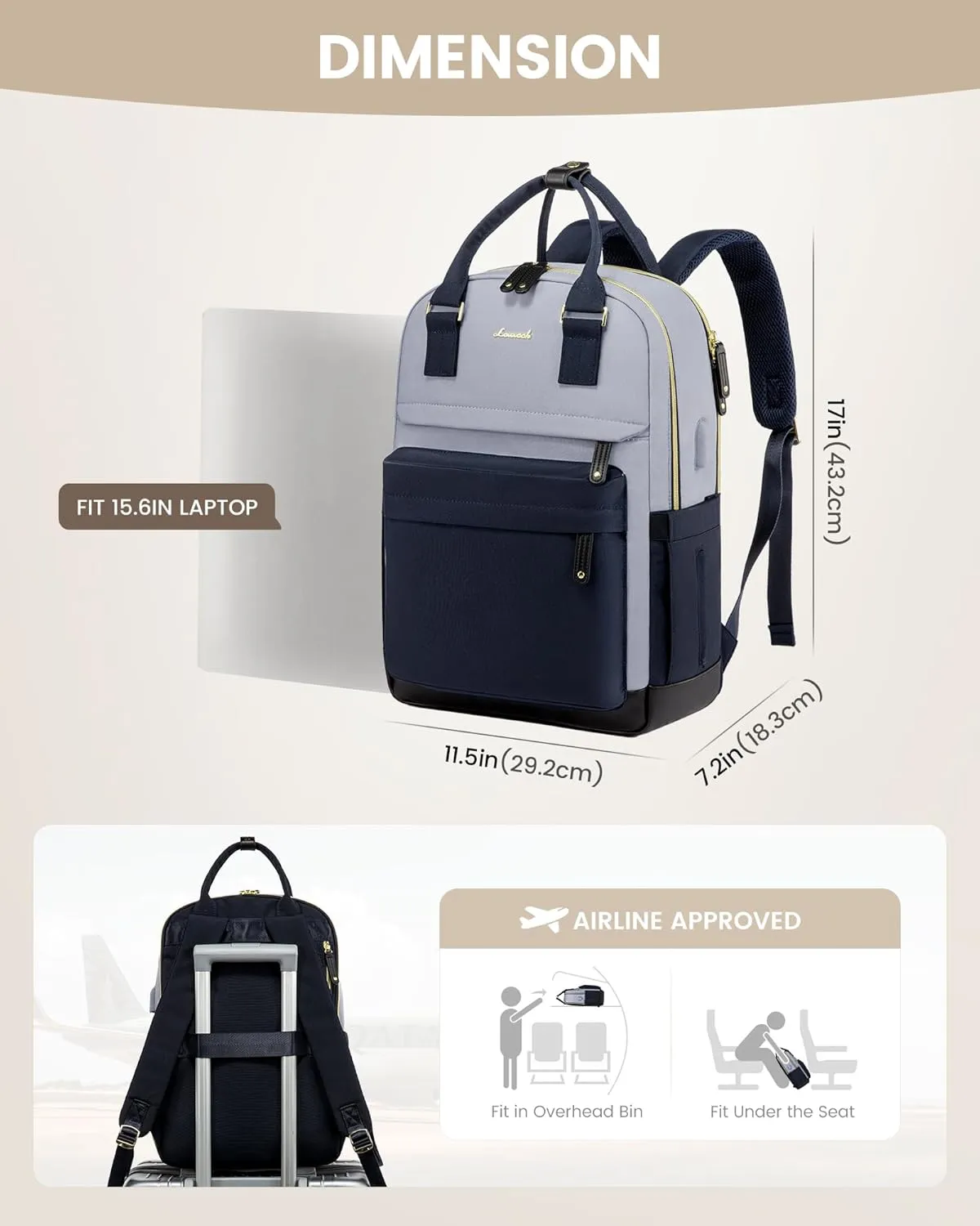 LOVEVOOK Travel Laptop Backpack Women, 15.6 Inch Anti-theft Laptop Bag with USB Port, Fashion Waterproof Computer Backpacks Teacher Nurse Backpack Purse for College Work