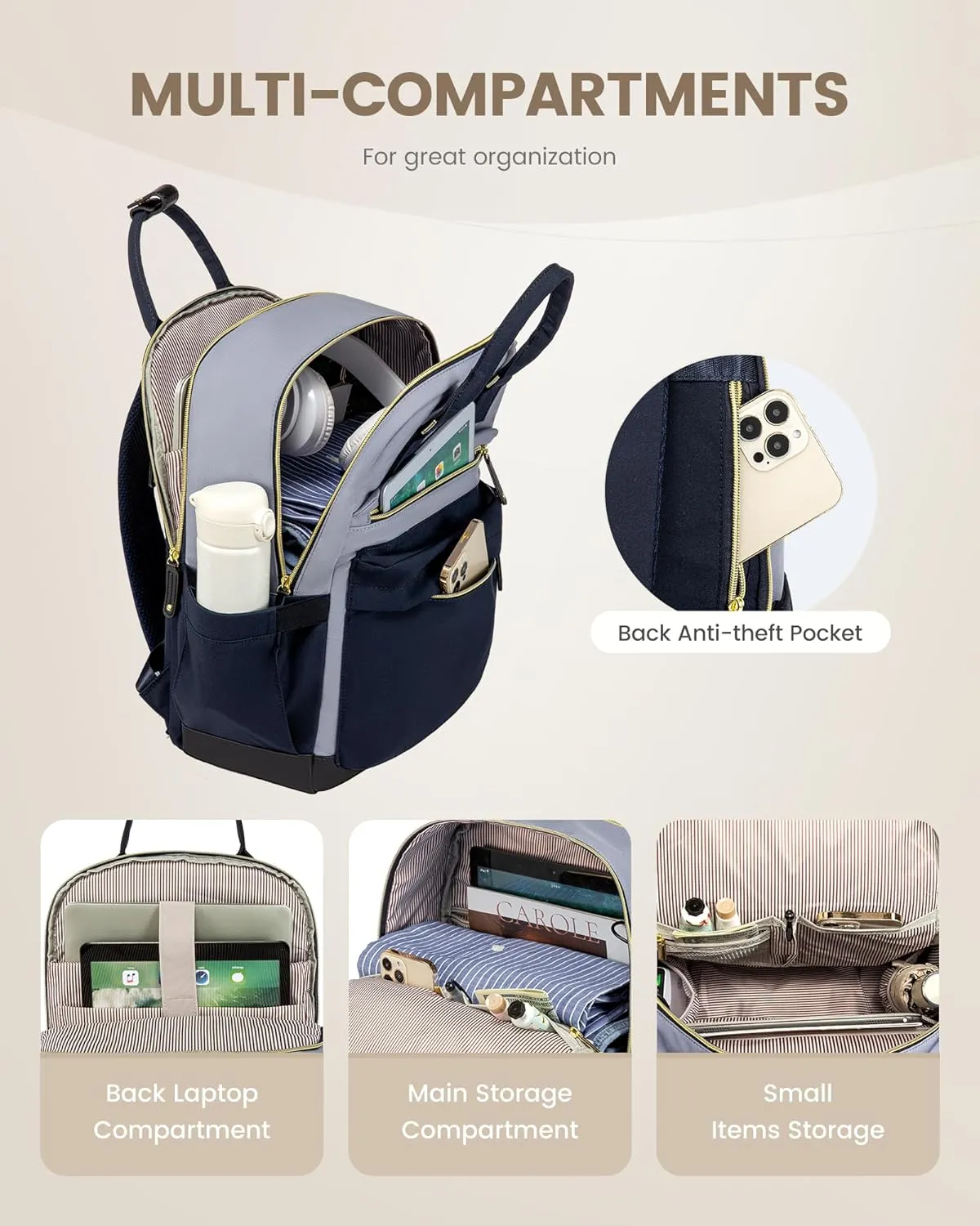 LOVEVOOK Travel Laptop Backpack Women, 15.6 Inch Anti-theft Laptop Bag with USB Port, Fashion Waterproof Computer Backpacks Teacher Nurse Backpack Purse for College Work