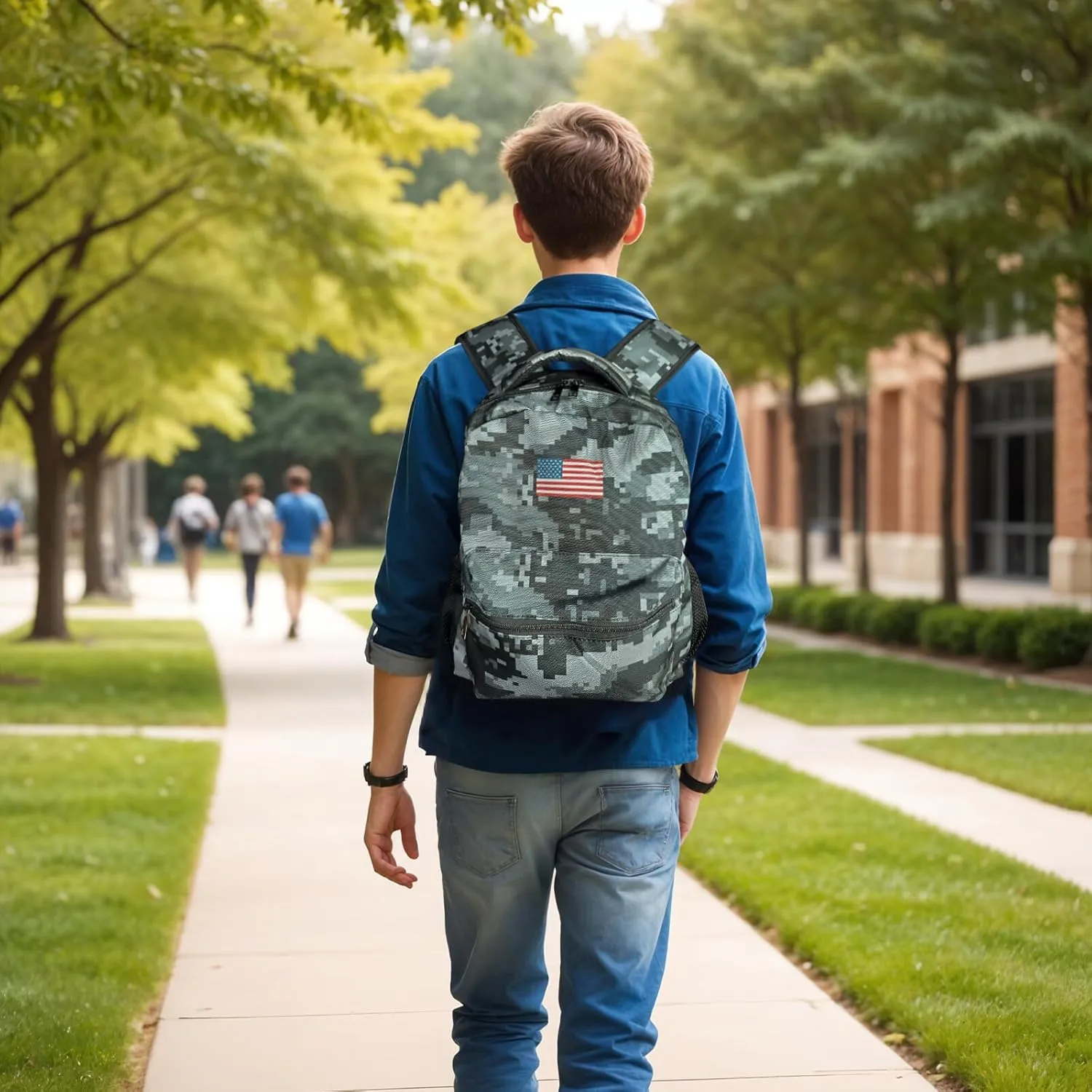 M YESCUSTOM Camo Backpack School Bags, Vintage USA Flag Middle School Primary School Bookbags, Lightweight Book Bags Laptop Backpacks for Students Boys Girls Teen Gifts