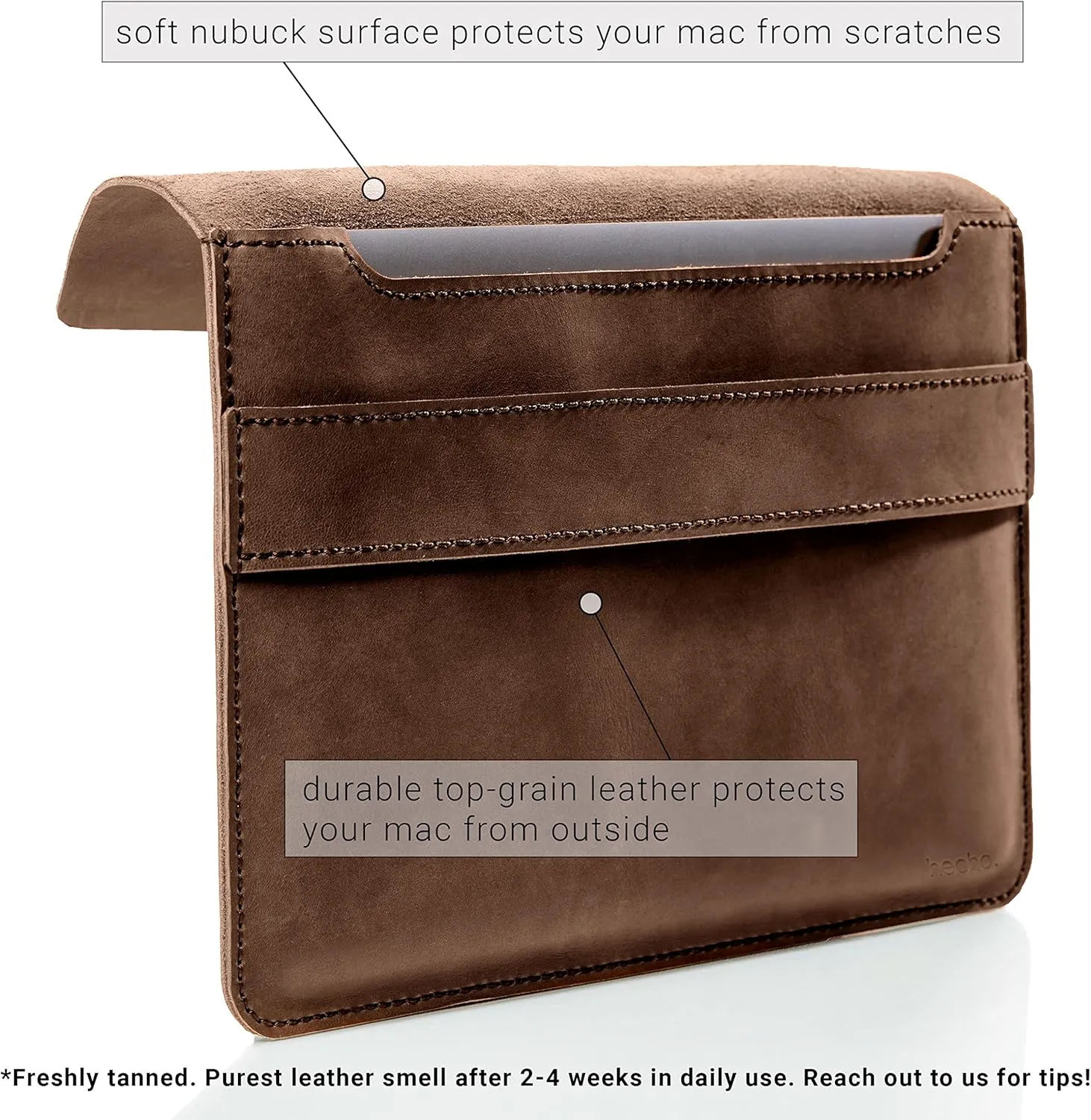 MacBook Air 13 Inch Sleeve (2009-2017) — ‘Fernando’ Handmade & Expertly Crafted Luxury MacBook Case — Full Grain Beautifully Stitched Fair Trade Leather — Brown