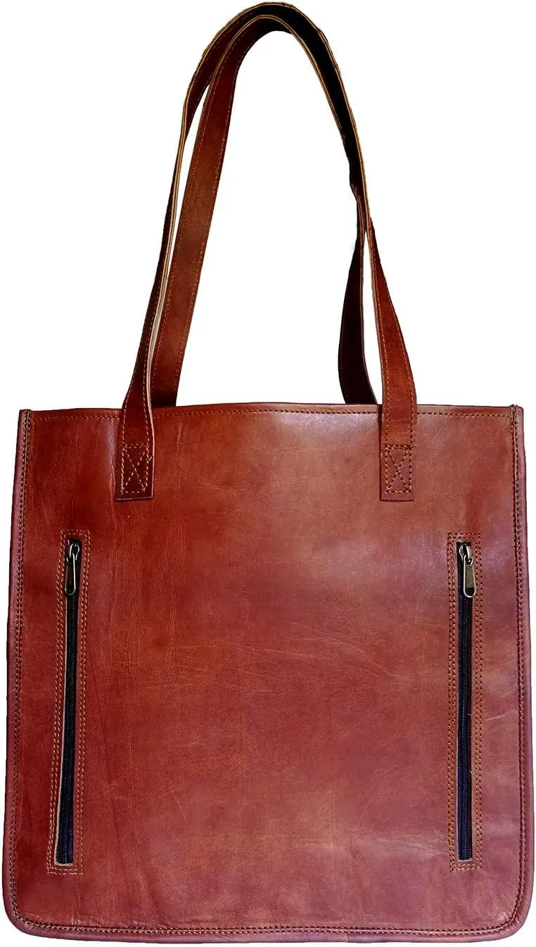 Madosh, Women's Genuine Leather Shoulder Tote Bag Brown Handbag Top Handle Shopper Purse