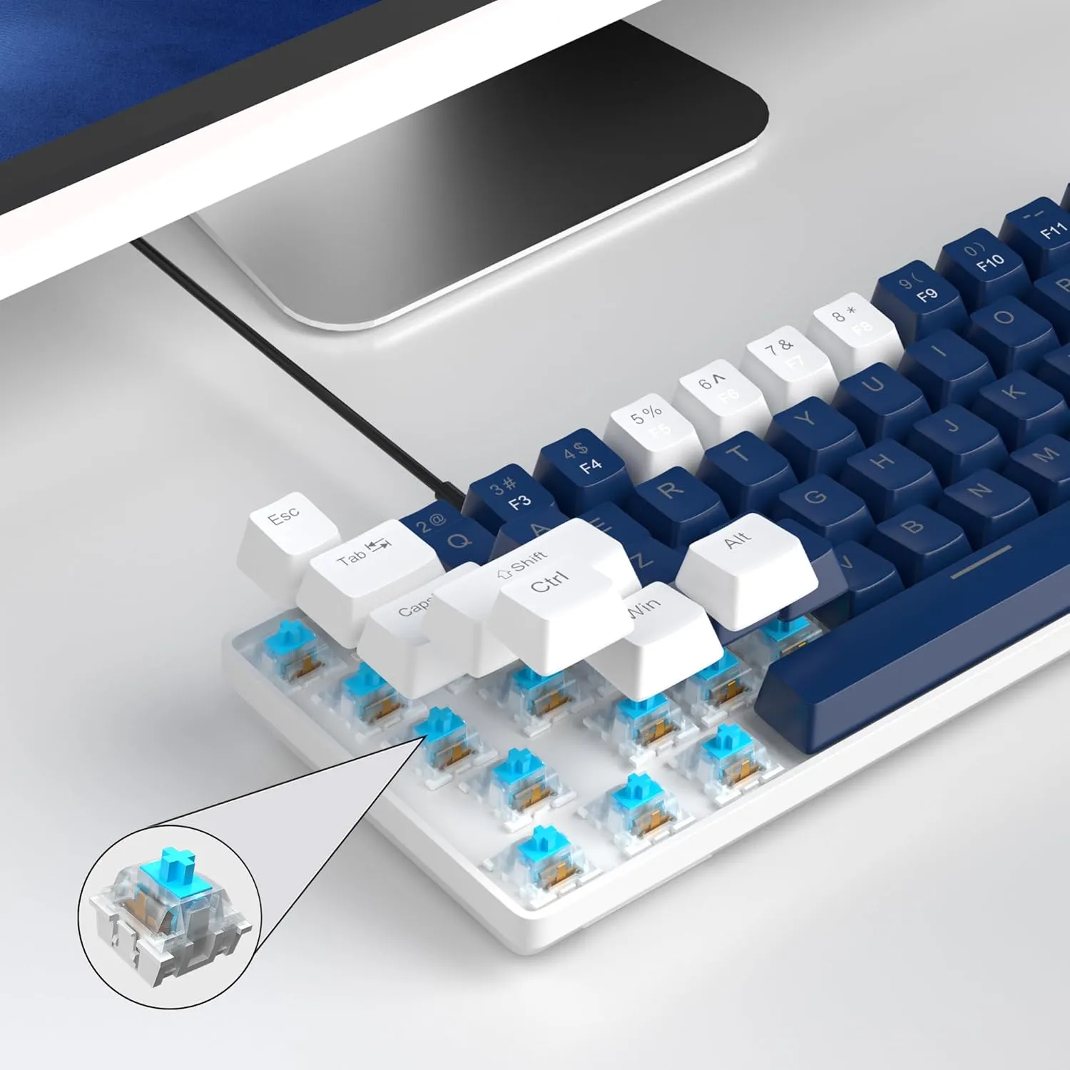 MageGee Portable 60% Mechanical Gaming Keyboard, MK-Box LED Backlit Compact 68 Keys Mini Wired Office Keyboard with Blue Switch for Windows Laptop PC Mac - Blue/White