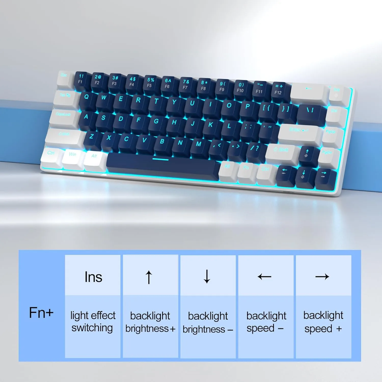 MageGee Portable 60% Mechanical Gaming Keyboard, MK-Box LED Backlit Compact 68 Keys Mini Wired Office Keyboard with Blue Switch for Windows Laptop PC Mac - Blue/White