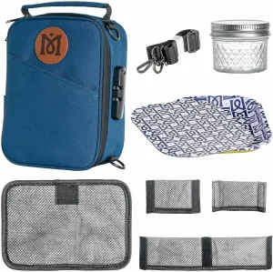 MAGICAL BUTTER Smell-Proof Bag with Combination Lock - Portable Smell-Proof Bag with Tray & Smell-Proof Jar - Secure Organizer Bag for Travel Packing, Portable Storage & Lunch - Blue