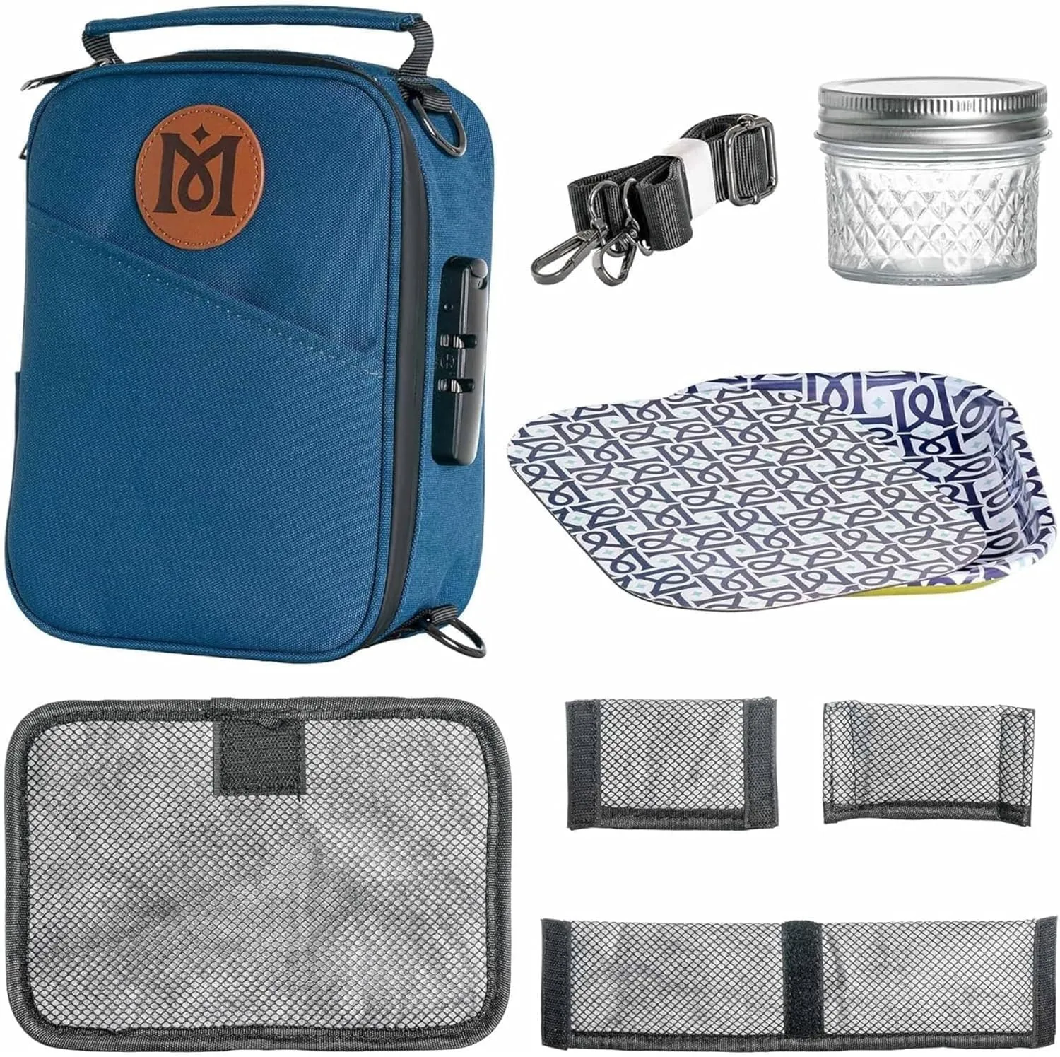 MAGICAL BUTTER Smell-Proof Bag with Combination Lock - Portable Smell-Proof Bag with Tray & Smell-Proof Jar - Secure Organizer Bag for Travel Packing, Portable Storage & Lunch - Blue