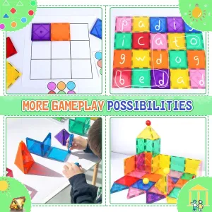 Magnetic Tiles 68PCS Toddler Toys Magnetic Building Blocks for Kids Ages 3-12 STEM Educational Travel Toys for 3 4 5 6 7 8  Years Old Boys & Girls & Birthday Gifts