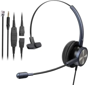 MAIRDI Phone Headset with RJ9 Jack & 3.5mm Connectors for Call Center Office Deskphone Cell Phone PC Laptop, Landline Telephone Headset with Microphone Noise Canceling for Polycom Avaya Nortel