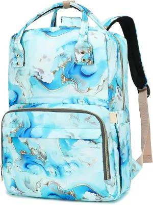 Marble Laptop Backpack College Bookbag School Backpack for Women Girls, Travel Backpack 15.6 Inch Computer Backpacks (Green)