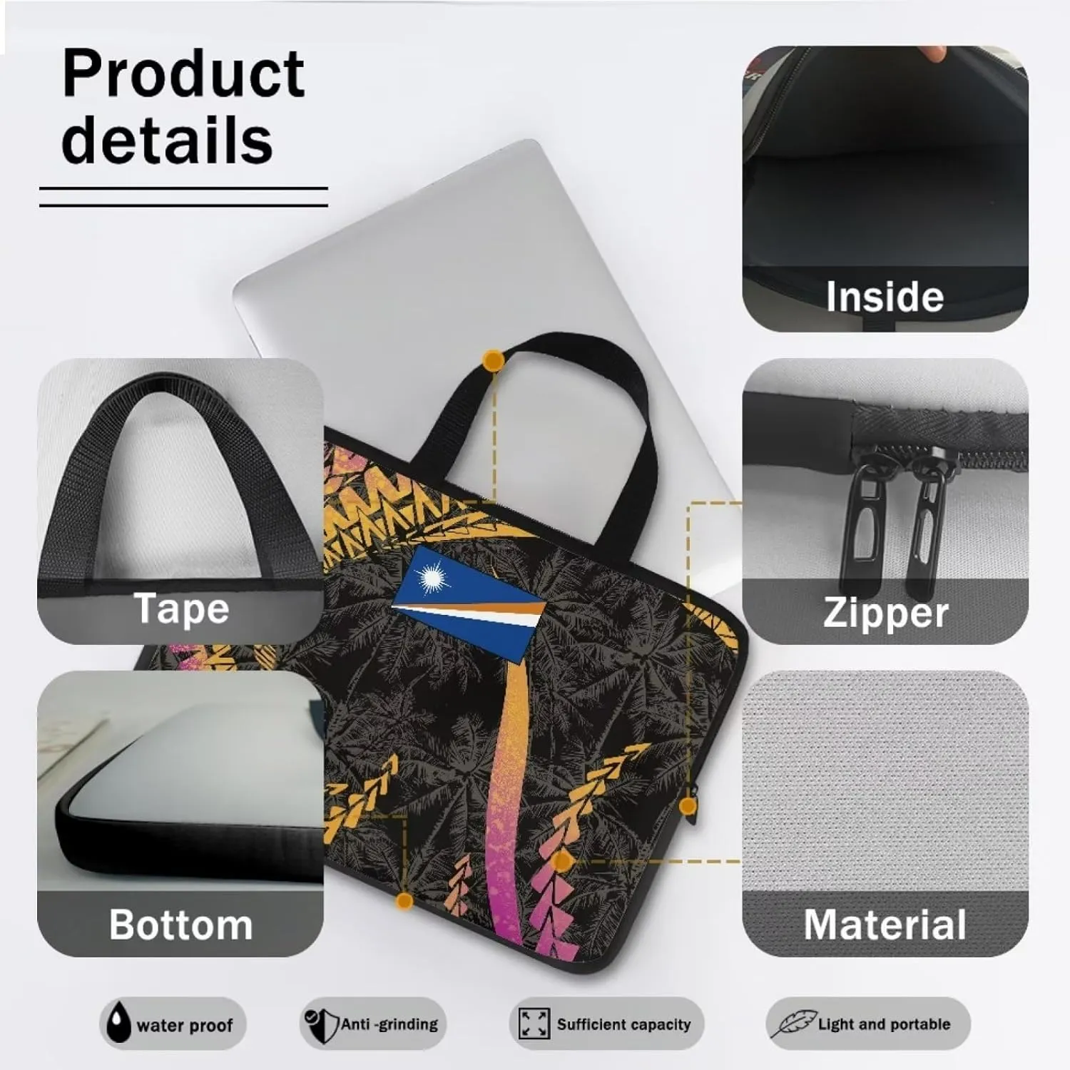 Marshall Inland Print Waterproof Computer Bag, Dustproof Laptop Sleeve, Shockproof Portable Briefcase for 10-17 Inch Laptops