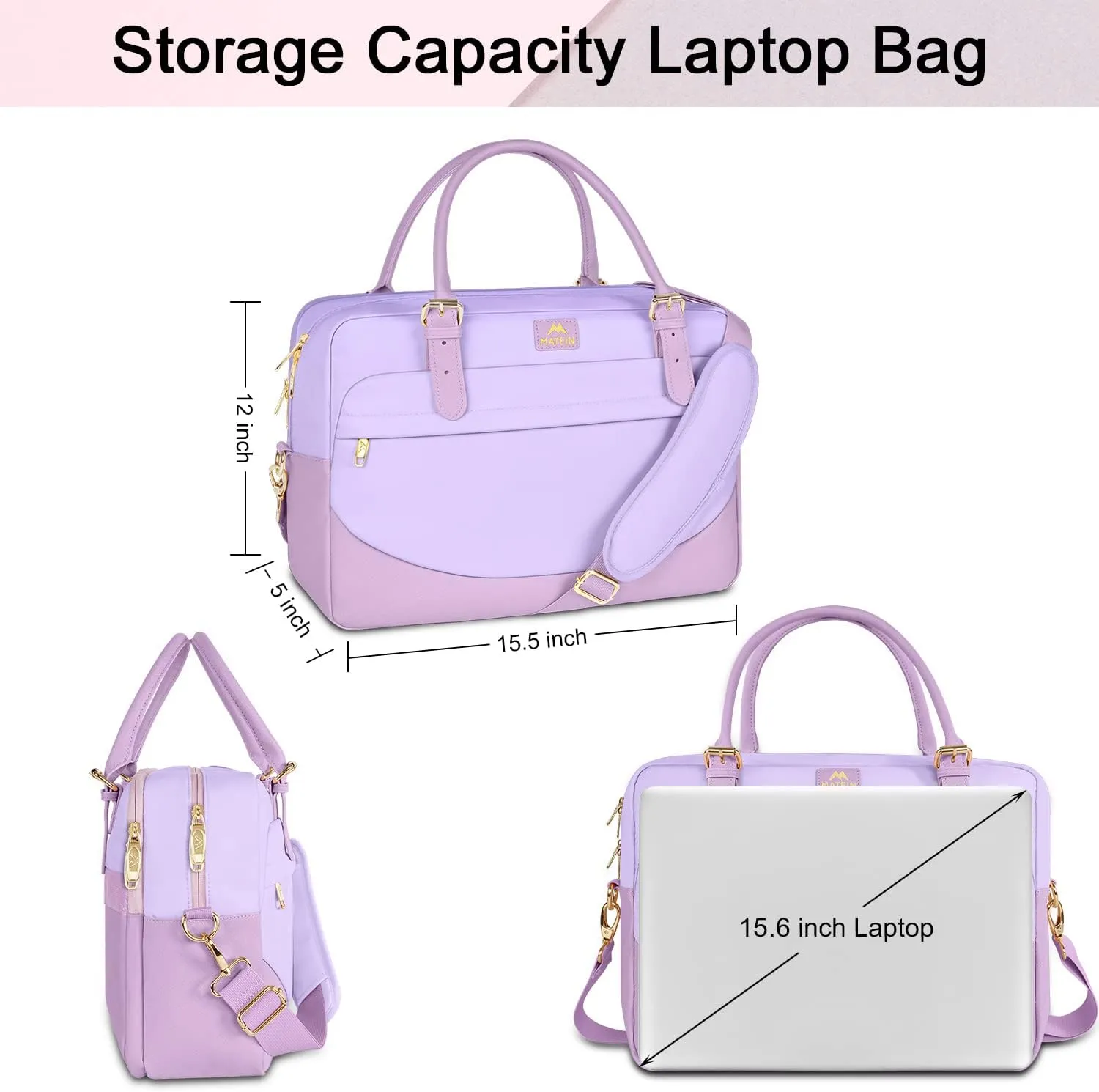 MATEIN Laptop Briefcase for Women, Fashion 15.6 inch Computer Sleeve Bag Case with Adjustable Shoulder Strap, Water Resistant Cute Purple Messenger Work Tote Bag Gifts for Women Nurse Teacher College