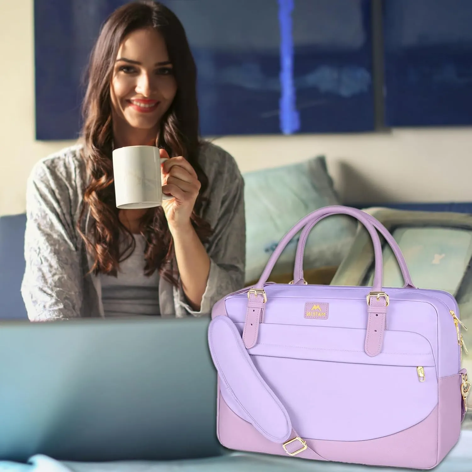MATEIN Laptop Briefcase for Women, Fashion 15.6 inch Computer Sleeve Bag Case with Adjustable Shoulder Strap, Water Resistant Cute Purple Messenger Work Tote Bag Gifts for Women Nurse Teacher College