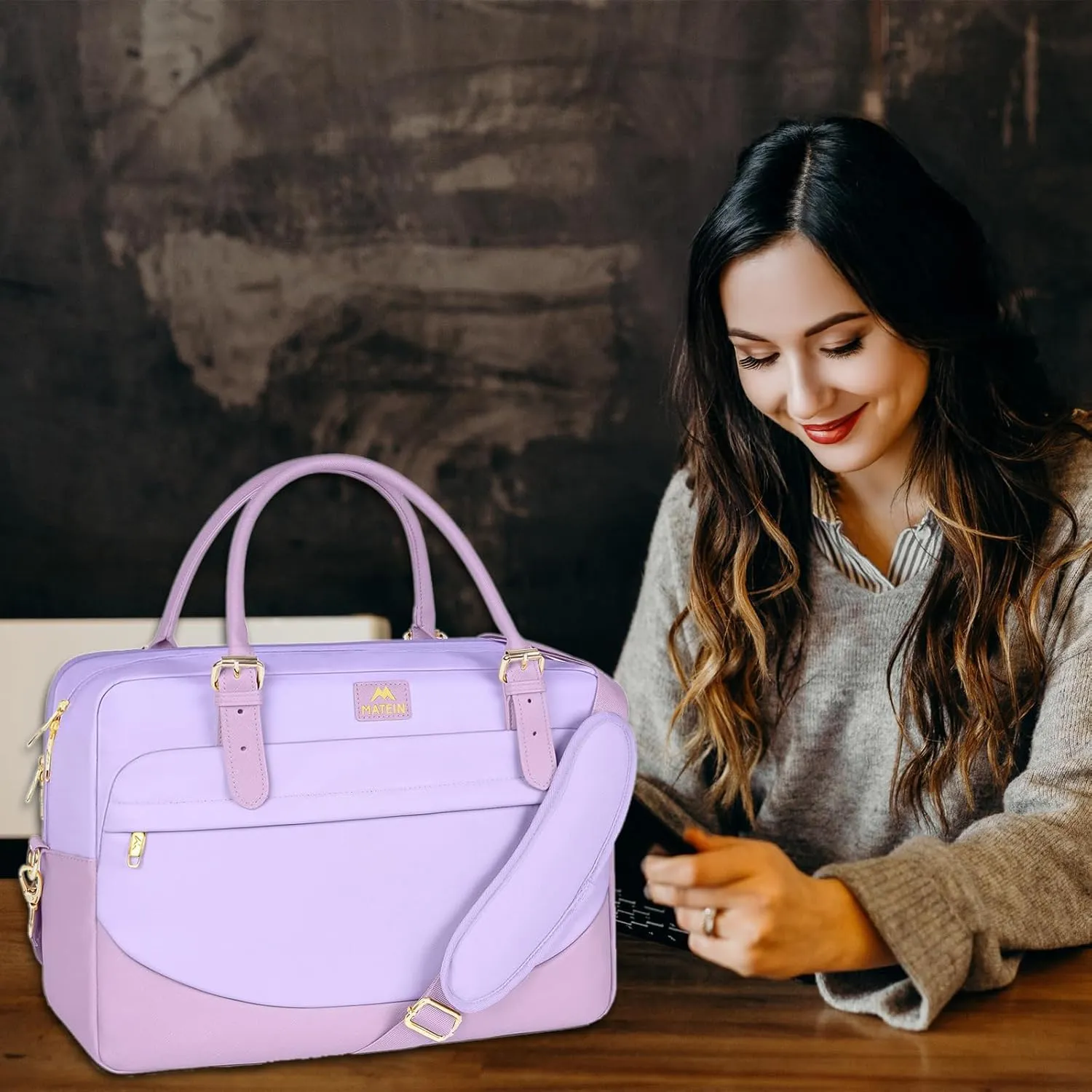 MATEIN Laptop Briefcase for Women, Fashion 15.6 inch Computer Sleeve Bag Case with Adjustable Shoulder Strap, Water Resistant Cute Purple Messenger Work Tote Bag Gifts for Women Nurse Teacher College