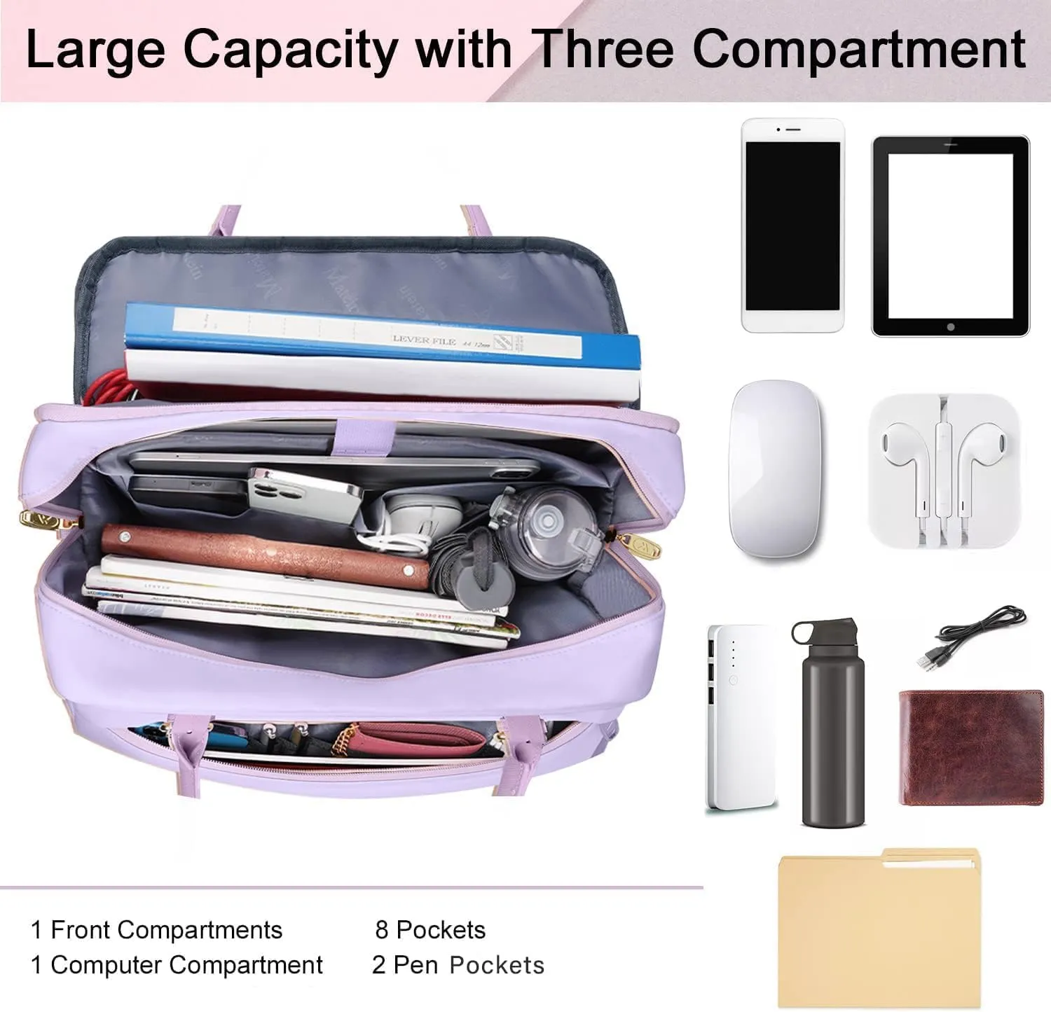 MATEIN Laptop Briefcase for Women, Fashion 15.6 inch Computer Sleeve Bag Case with Adjustable Shoulder Strap, Water Resistant Cute Purple Messenger Work Tote Bag Gifts for Women Nurse Teacher College