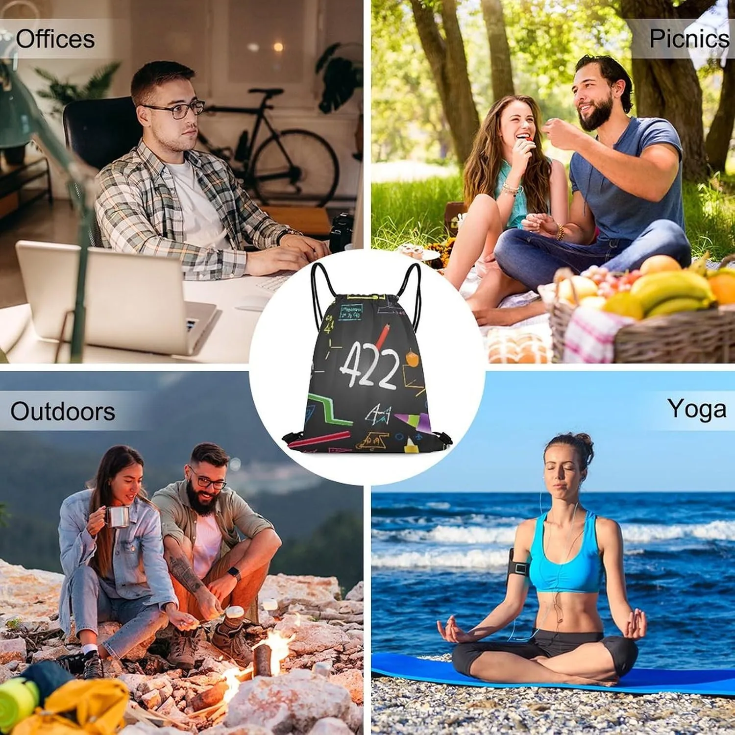 Math Quiz Drawstring Backpack Travel Sports Drawstring Bags Portable Storage Gym Bag for Men Women, 35*42cm, Style-1