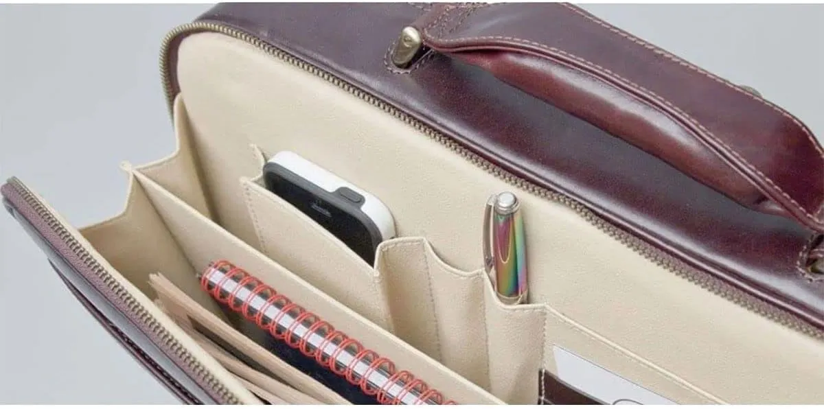 Maxwell Scott - Mens Luxury Large Leather Laptop Briefcase for Up To 17" Laptop with 3 Sided Zip - The Volterra