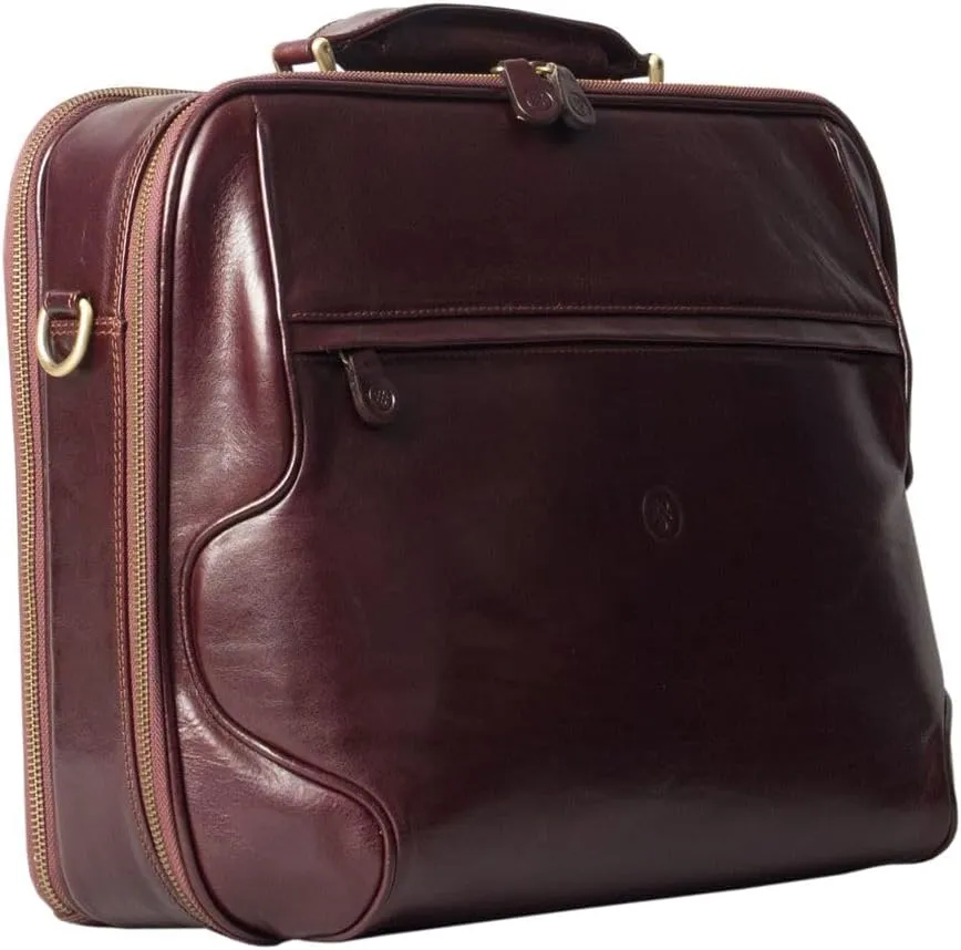 Maxwell Scott - Mens Luxury Large Leather Laptop Briefcase for Up To 17" Laptop with 3 Sided Zip - The Volterra
