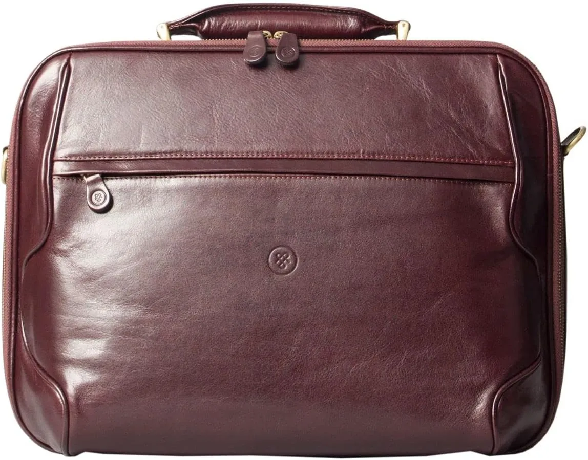 Maxwell Scott - Mens Luxury Large Leather Laptop Briefcase for Up To 17" Laptop with 3 Sided Zip - The Volterra