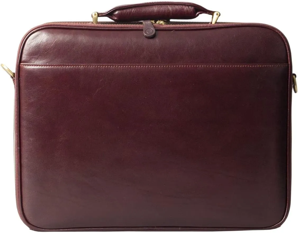 Maxwell Scott - Mens Luxury Large Leather Laptop Briefcase for Up To 17" Laptop with 3 Sided Zip - The Volterra