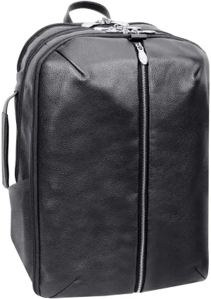 McKlein 17" Leather, Triple Compartment, Carry-All, Laptop & Tablet Weekend Backpack- ENGLEWOOD- Black
