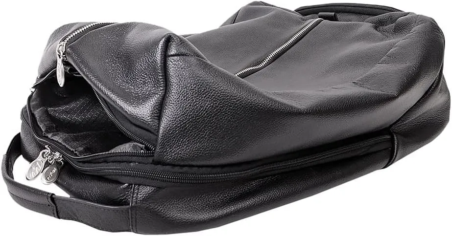 McKleinUSA South Shore Pebble Grain Calfskin Leather 17" Leather Carry-All Laptop & Tablet Overnight Backpack Black (18885) 12.5"x7"x18"