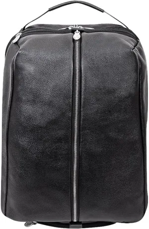McKleinUSA South Shore Pebble Grain Calfskin Leather 17" Leather Carry-All Laptop & Tablet Overnight Backpack Black (18885) 12.5"x7"x18"