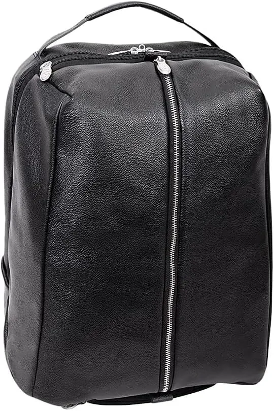 McKleinUSA South Shore Pebble Grain Calfskin Leather 17" Leather Carry-All Laptop & Tablet Overnight Backpack Black (18885) 12.5"x7"x18"