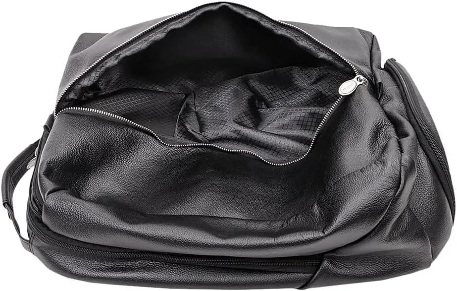 McKleinUSA South Shore Pebble Grain Calfskin Leather 17" Leather Carry-All Laptop & Tablet Overnight Backpack Black (18885) 12.5"x7"x18"