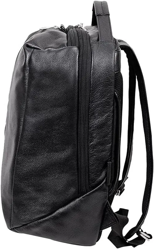 McKleinUSA South Shore Pebble Grain Calfskin Leather 17" Leather Carry-All Laptop & Tablet Overnight Backpack Black (18885) 12.5"x7"x18"