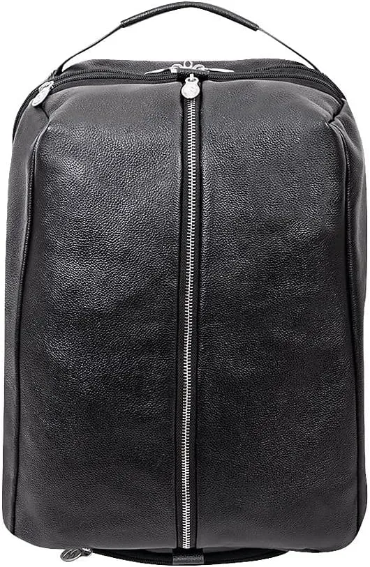 McKleinUSA South Shore Pebble Grain Calfskin Leather 17" Leather Carry-All Laptop & Tablet Overnight Backpack Black (18885) 12.5"x7"x18"