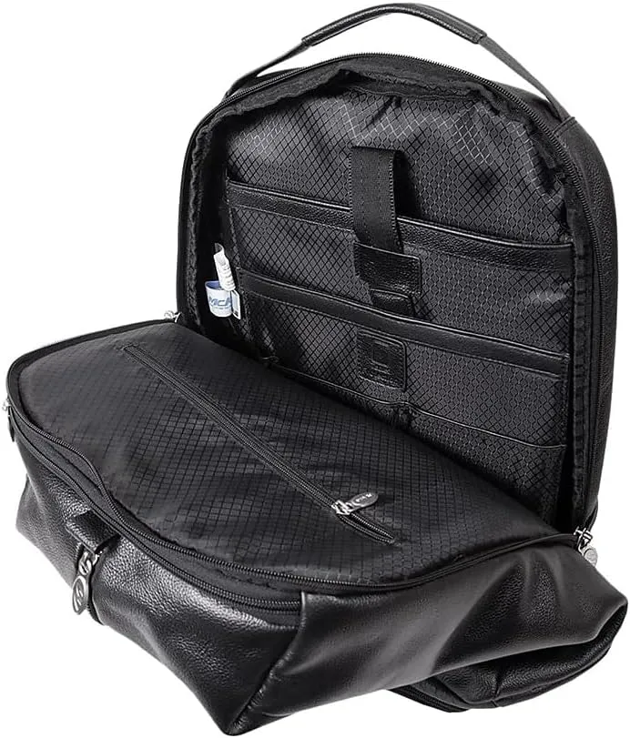 McKleinUSA South Shore Pebble Grain Calfskin Leather 17" Leather Carry-All Laptop & Tablet Overnight Backpack Black (18885) 12.5"x7"x18"