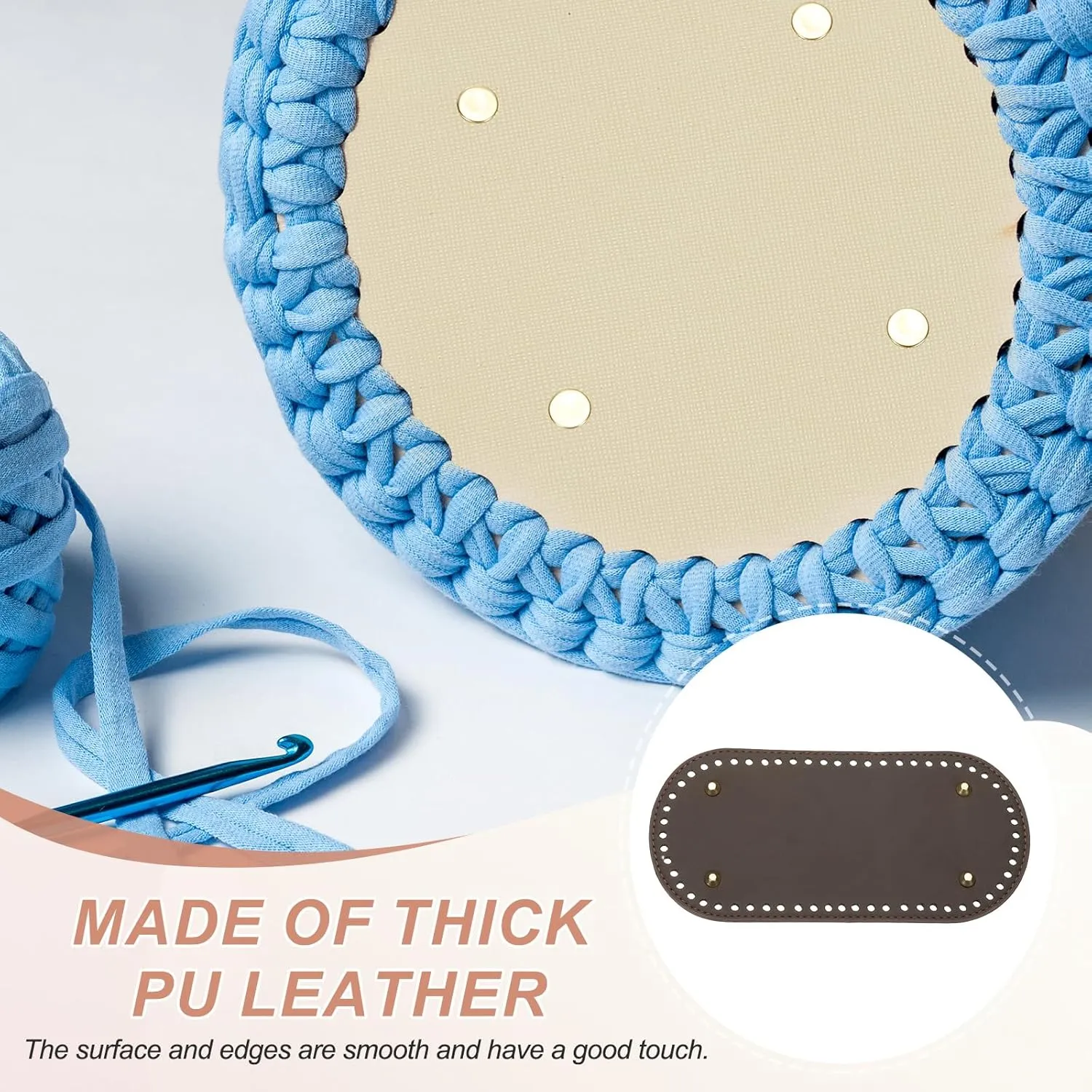 MECCANIXITY 2Pcs Crochet Bag Bottom, 4.7"x9.8" Oval Purse Bottom Leather Bag Bottom Shaper Pad with Holes Knitting Crochet Bag Cushion Base for DIY Handbag Purse Making Supplies, Coffee