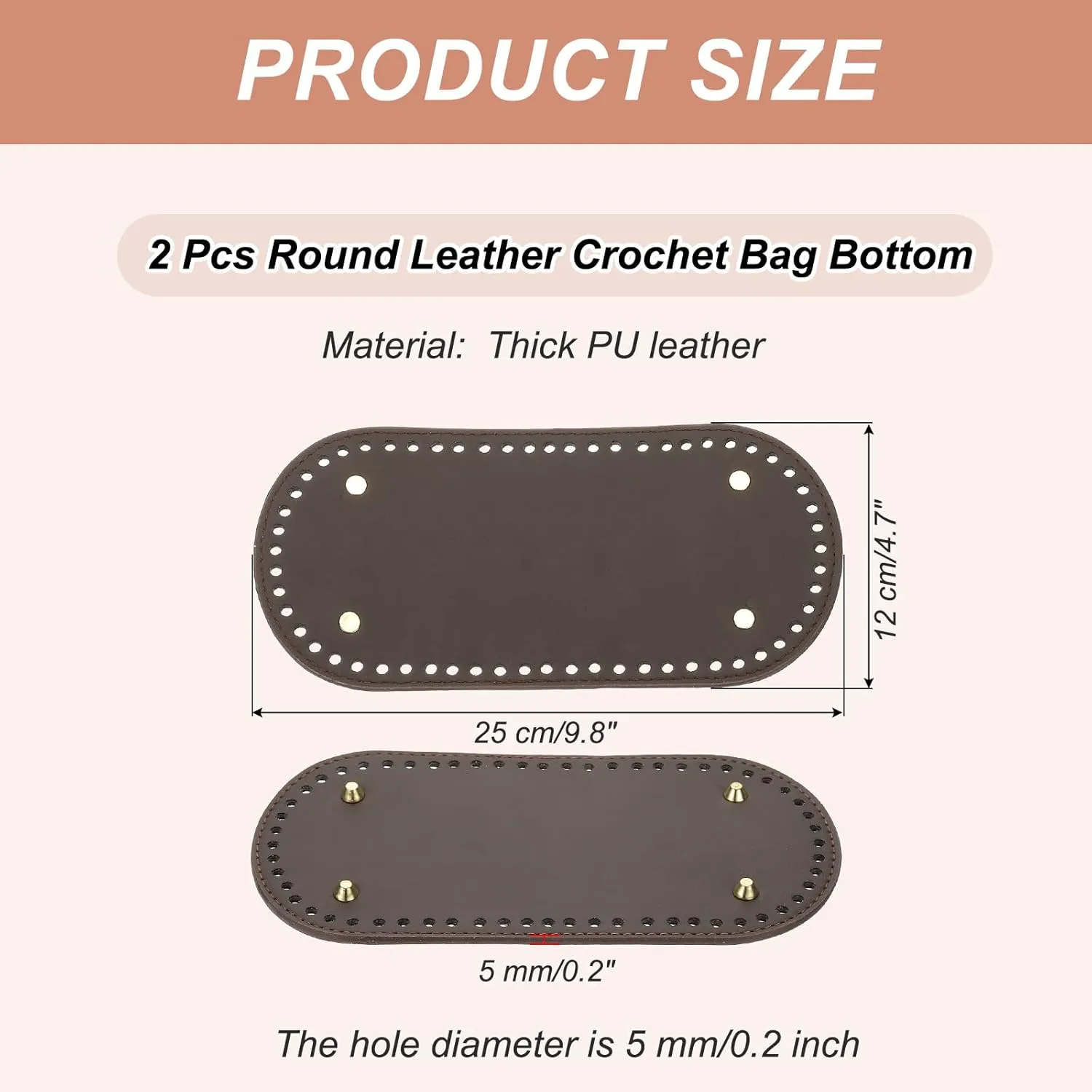 MECCANIXITY 2Pcs Crochet Bag Bottom, 4.7"x9.8" Oval Purse Bottom Leather Bag Bottom Shaper Pad with Holes Knitting Crochet Bag Cushion Base for DIY Handbag Purse Making Supplies, Coffee