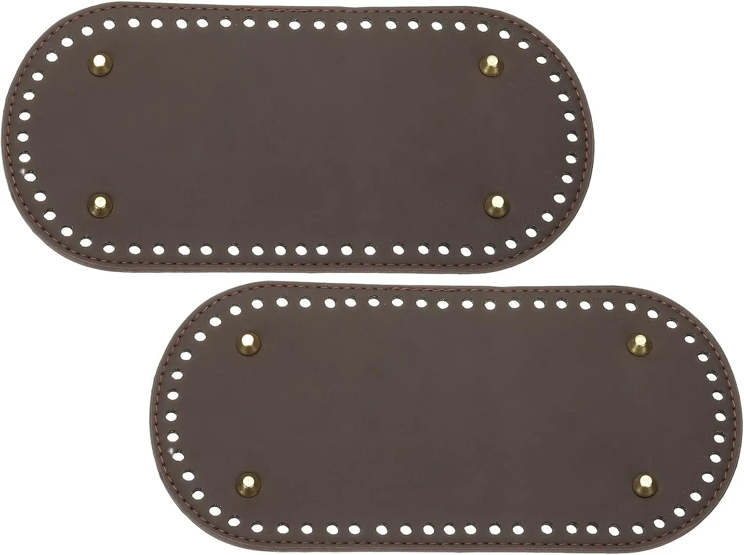 MECCANIXITY 2Pcs Crochet Bag Bottom, 4.7"x9.8" Oval Purse Bottom Leather Bag Bottom Shaper Pad with Holes Knitting Crochet Bag Cushion Base for DIY Handbag Purse Making Supplies, Coffee