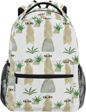 Meerkat Watercolor Animal Boys Girls Kids School Backpacks Bookbag, School Bag Daypack Travel Backpack