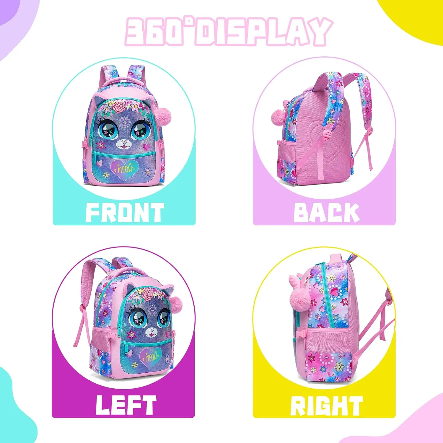 Meetbelify Backpacks for Girls School Bag Cute Girls Backpacks Ages 8-10 Kids Bookbag Set Travel Backpack for Preschool Kindergarten Elementary Students Backpack to School Supplies