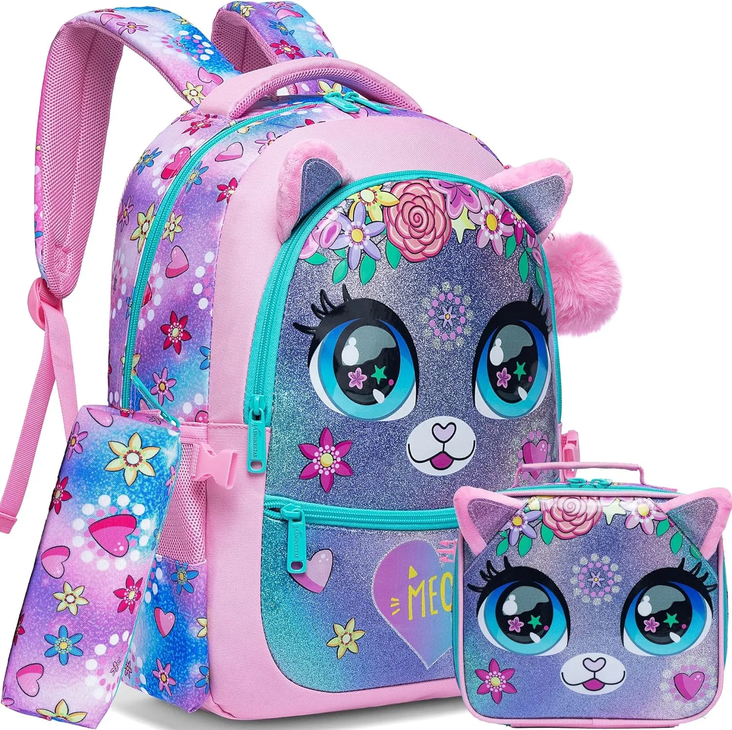 Meetbelify Backpacks for Girls School Bag Cute Girls Backpacks Ages 8-10 Kids Bookbag Set Travel Backpack for Preschool Kindergarten Elementary Students Backpack to School Supplies
